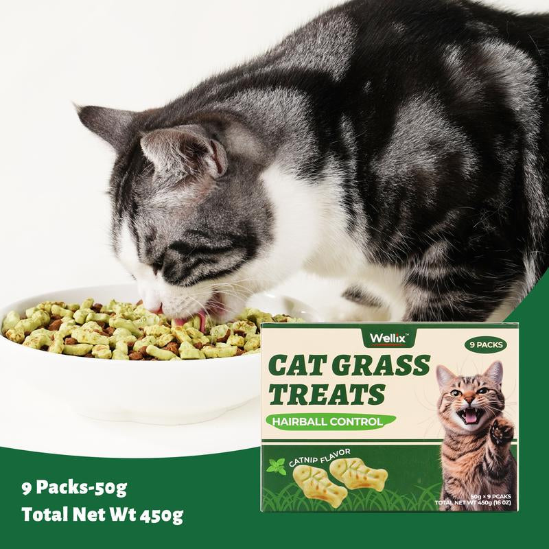 450G/16Oz Cat Grass Treats,Crunchy Cat Treats 9 Packs (50G Each),Natural Cat Grass Sticks &Cat Grass Teeth Cleaning Treats for Cat Training Rewards