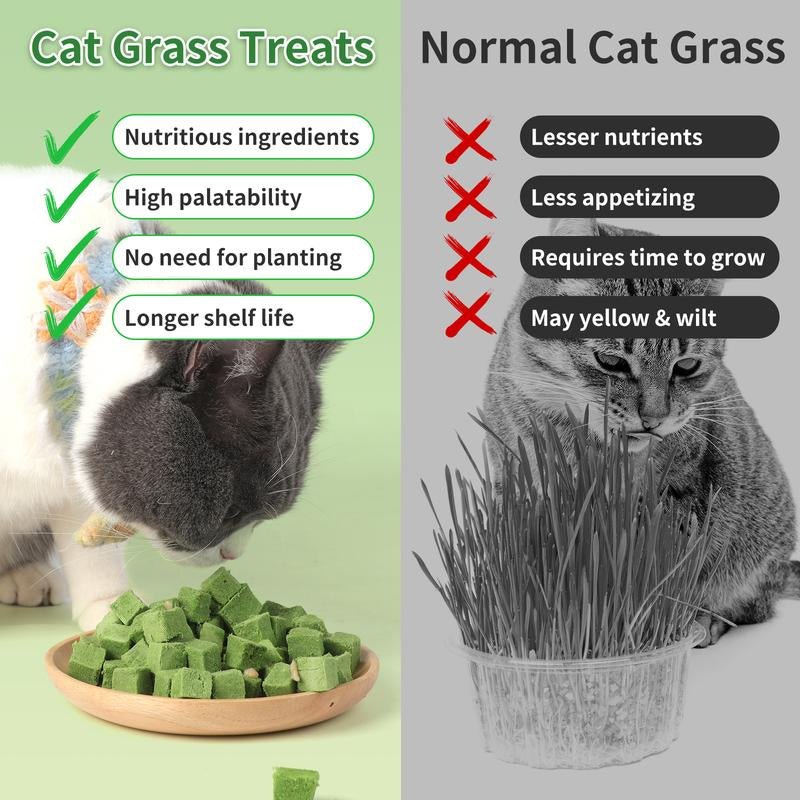 New Packaging Vet-Recommended! Freeze-Dried Cat Grass Treats - Stops Hairballs & Freshens Breath, Grain-Free & No Additives, Perfect for Picky Cats!