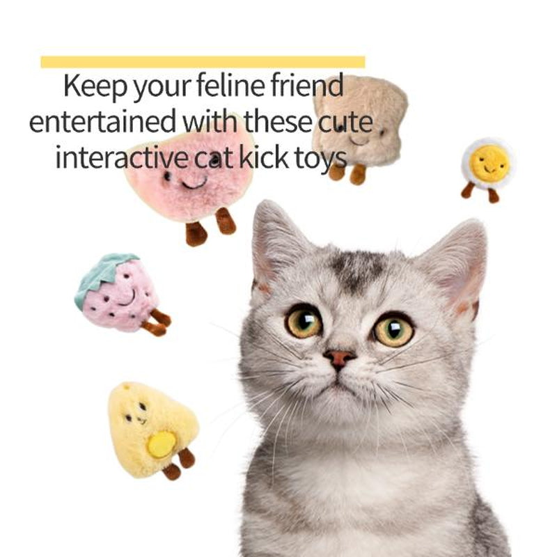BB Sound Pet Toy 5 Pack Plush Toys for Indoor Cats and Small Dogs, Mini Fruit and Food Catnip Toys Catrobot Toy