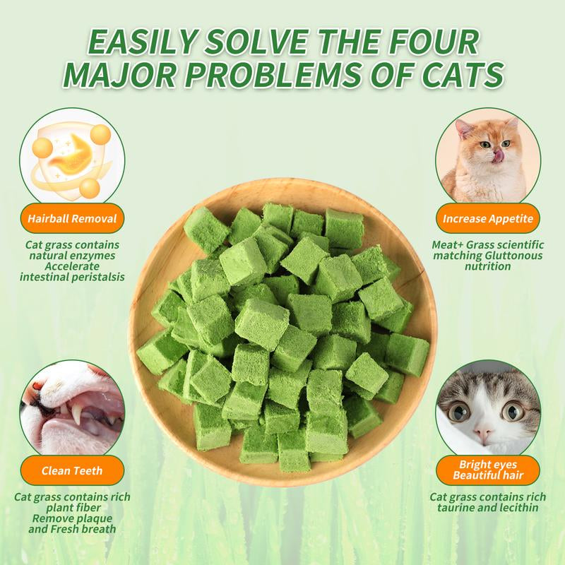 New Packaging Vet-Recommended! Freeze-Dried Cat Grass Treats - Stops Hairballs & Freshens Breath, Grain-Free & No Additives, Perfect for Picky Cats!
