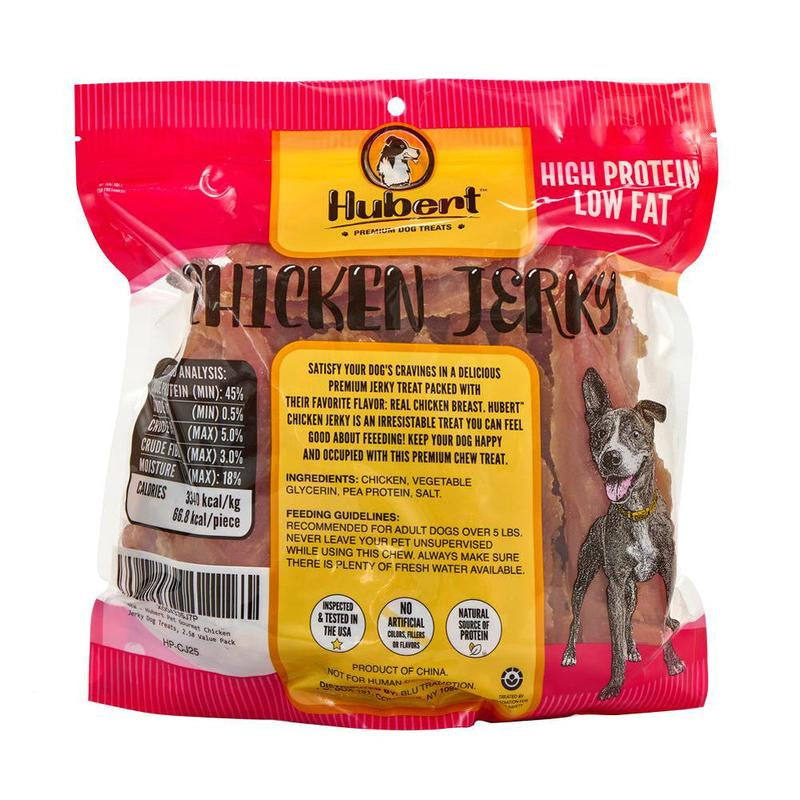 Hubert Pet Gourmet All-Natural Chicken Jerky Dog Treats - 2.5 Lbs Resealable Pack, Grain-Free & Gluten-Free, High Protein Low Fat, Made with Real Chicken Breast, Perfect for Training & Rewards - Chews