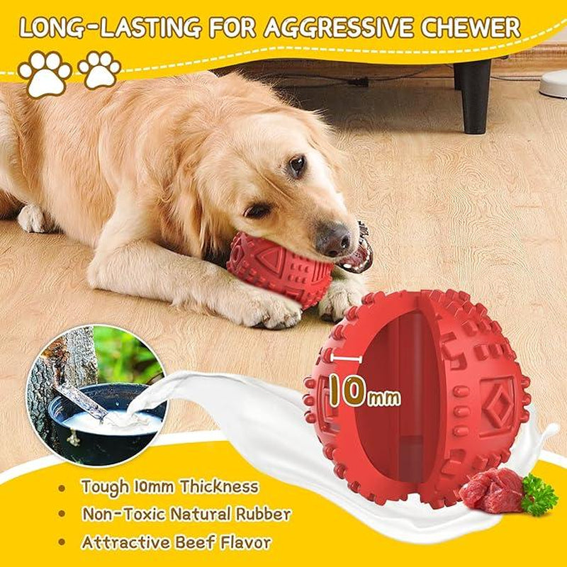 Dog Balls Treat Dispensing Dog Toys, Dog Toys for Aggressive Chewers Large Breed, Nearly Indestructible Squeaky Dog Chew Toys for Large Dogs, Natural Rubber Dog Puzzle Toys