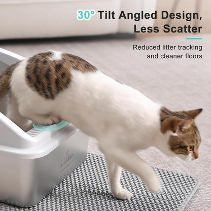 AIPERRO Enclosed Stainless Steel Cat Litter Box with Lid,High Side Cats Toilet Metal Kitten Litter Pan, Pet Cleaning Tool for Big and Small Cats, Rabbits, Splash-Proof and Non-Stick Anti-Urine Leakage Cat Poop Box Odorless, Outdoorfun