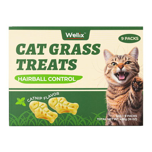 450G/16Oz Cat Grass Treats,Crunchy Cat Treats 9 Packs (50G Each),Natural Cat Grass Sticks &Cat Grass Teeth Cleaning Treats for Cat Training Rewards