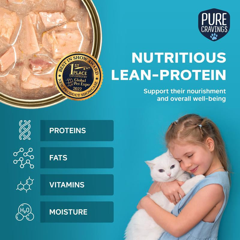 Pure Cravings Minced Tuna Wet Canned Cat Food, 100% Mercury-Tested, Moist Can Fish for Cats, Grain-Free, Protein, Non-Gmo, Variety Pack, 3Oz, 12-Pack