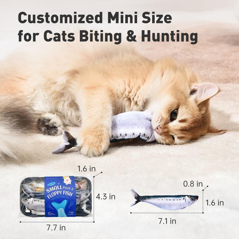 Dealsforyouday, Petgravity Bitesized Realistic Flopping Fish Cat Toys, 3 Pack, Interactive Cat Toys for All Breeds, Tap-Activated 3 Flapping Mode, Sardine/Saury/Yellow Croaker, 7.1 Inches, with Catnip, Rechargeable, Motion Sensor Interaction