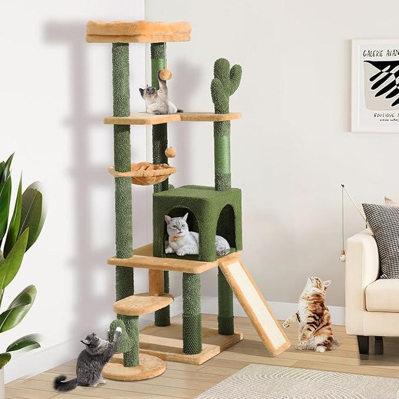 YITAHOME Cactus Cat Tree Tower 37/44.5/60/76 Inch with Self-Grooming Brush, Multi-Level Features, and Sisal Scratching Posts for Indoor Cats