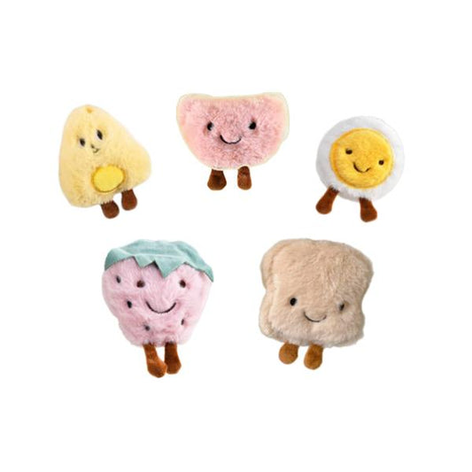 BB Sound Pet Toy 5 Pack Plush Toys for Indoor Cats and Small Dogs, Mini Fruit and Food Catnip Toys Catrobot Toy
