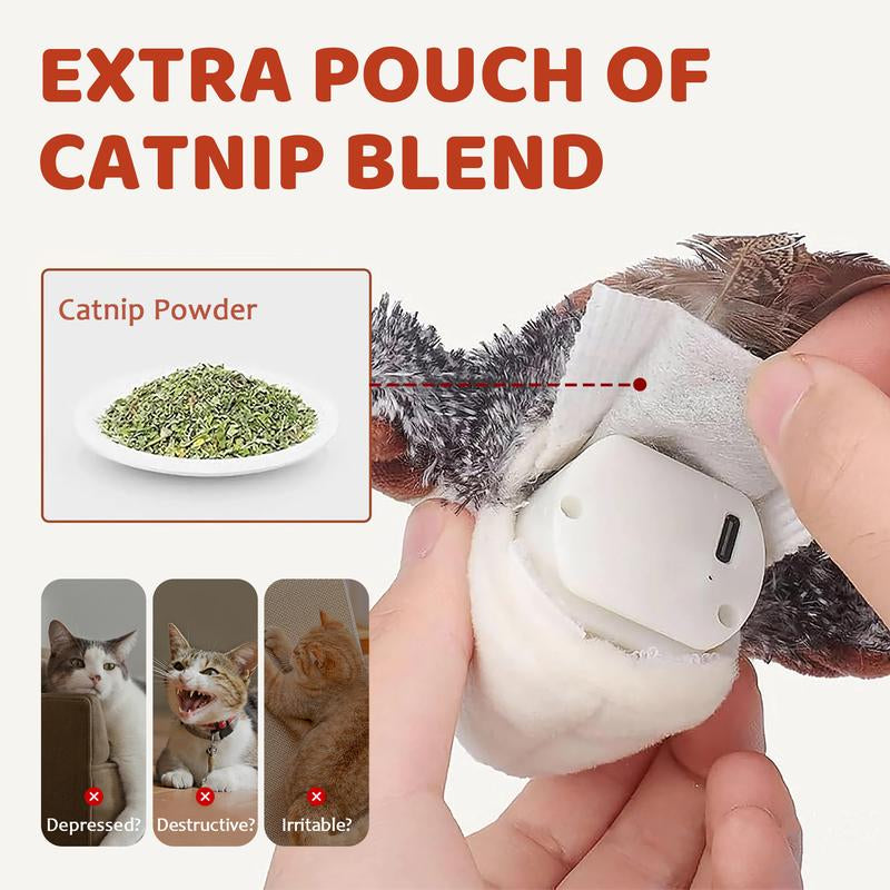 【Tiktokshoprestock】Cat Toys Flapping Bird,Rechargeable Flapping Bird Sparrow Cat Toy–Lifelike Chirp & Tweet, Touch Activated Interactive Kitten Exercise Toy (Flightless)