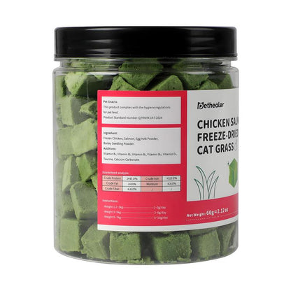 New Packaging Vet-Recommended! Freeze-Dried Cat Grass Treats - Stops Hairballs & Freshens Breath, Grain-Free & No Additives, Perfect for Picky Cats!