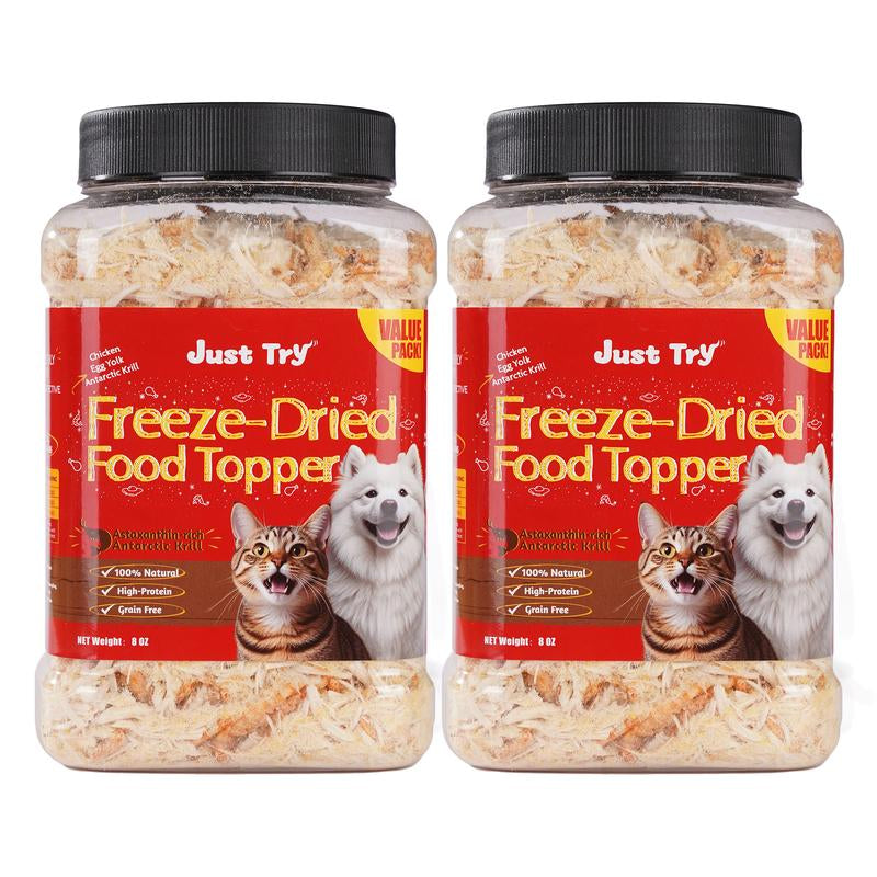 Just Try Freeze-Dried Food Topper for Puppies and Adult Dog & Cat - Made with Real Chicken, Egg Yolk and Antarctic Krill, All Natural, Grain Free - 8 OZ