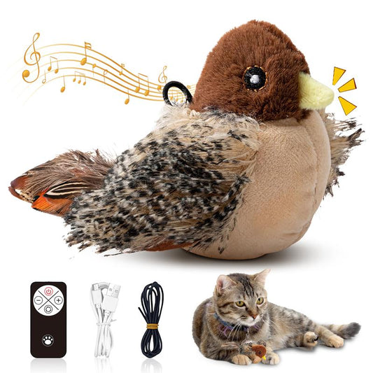 【Tiktokshoprestock】Cat Toys Flapping Bird,Rechargeable Flapping Bird Sparrow Cat Toy–Lifelike Chirp & Tweet, Touch Activated Interactive Kitten Exercise Toy (Flightless)