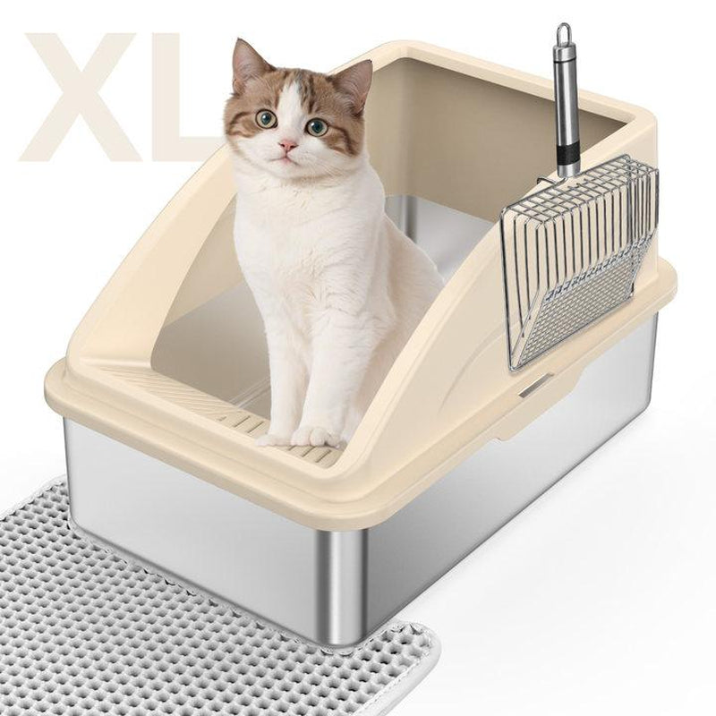 AIPERRO Enclosed Stainless Steel Cat Litter Box with Lid,High Side Cats Toilet Metal Kitten Litter Pan, Pet Cleaning Tool for Big and Small Cats, Rabbits, Splash-Proof and Non-Stick Anti-Urine Leakage Cat Poop Box Odorless, Outdoorfun