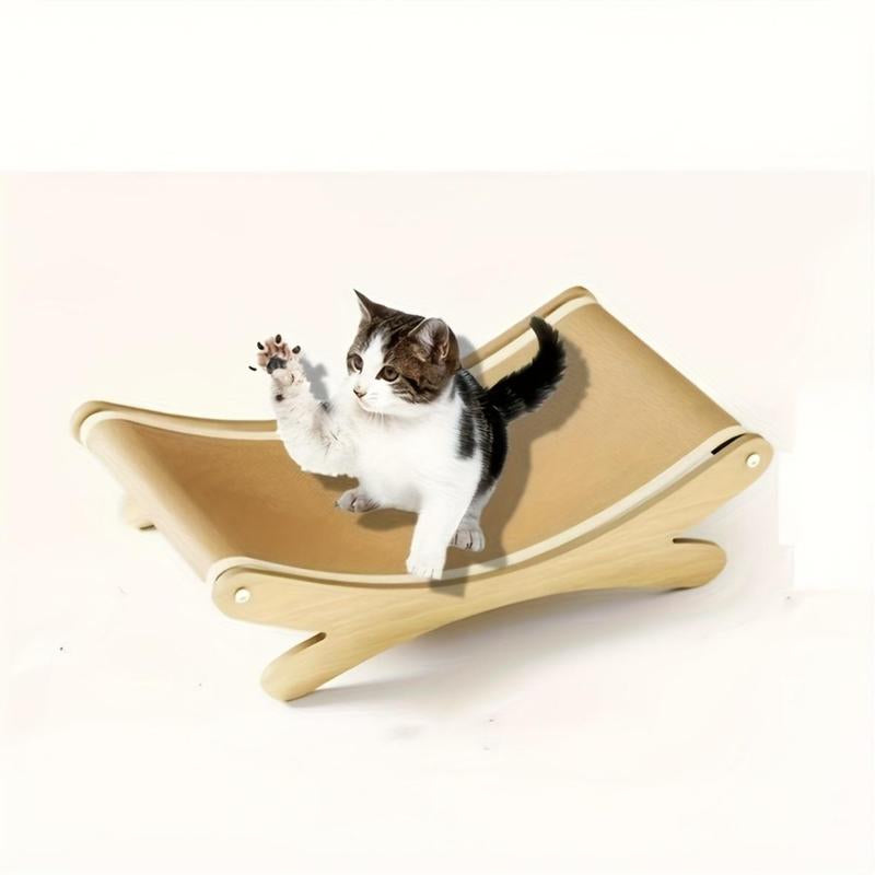 Cat Lounger - Linen with Scratching Surface, Durable Wooden Cat Scratching Post, All Seasons Pet Lounger with Furniture Protection