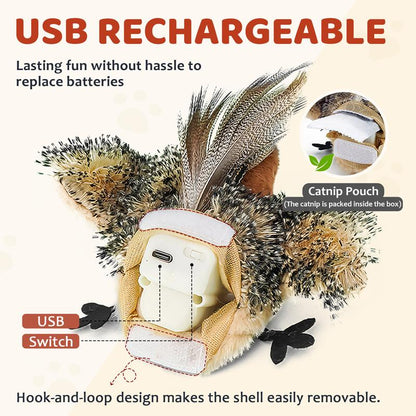 【Tiktokshoprestock】Cat Toys Flapping Bird,Rechargeable Flapping Bird Sparrow Cat Toy–Lifelike Chirp & Tweet, Touch Activated Interactive Kitten Exercise Toy (Flightless)