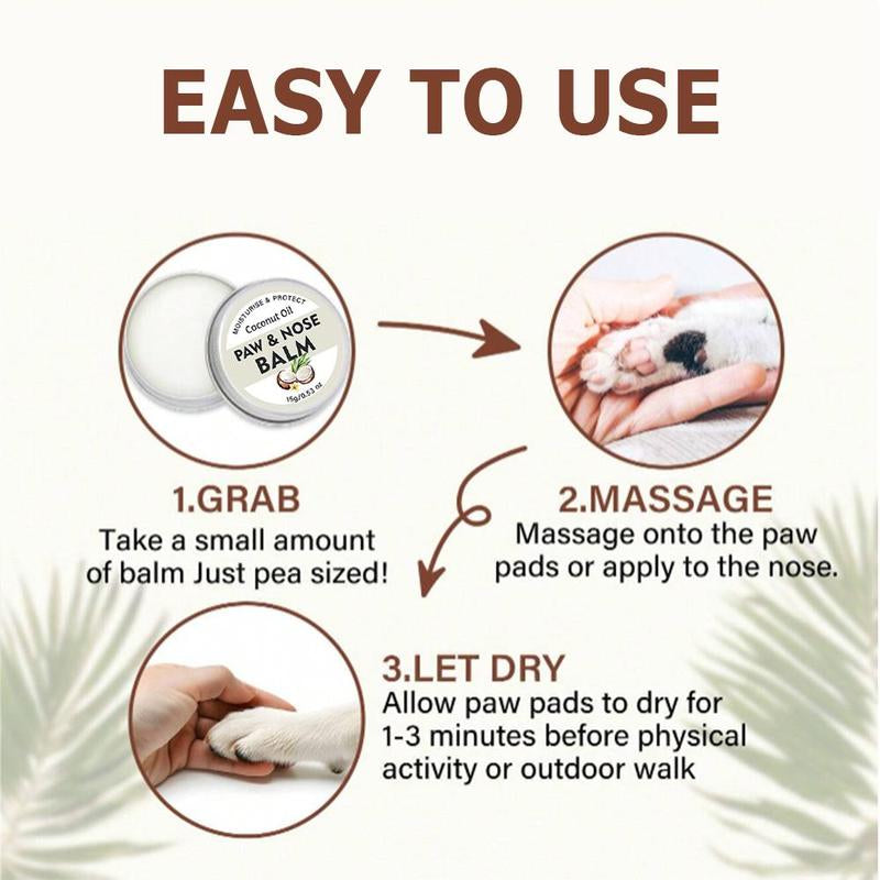 Coconut Oil Pet Paw & Nose Balm, 1 Count Natural Formula Moisturizing Pet Paw & Nose Care Balm, Pet Grooming Supplies, Pet Products, Puppy Essentials