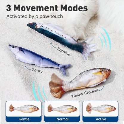Dealsforyouday, Petgravity Bitesized Realistic Flopping Fish Cat Toys, 3 Pack, Interactive Cat Toys for All Breeds, Tap-Activated 3 Flapping Mode, Sardine/Saury/Yellow Croaker, 7.1 Inches, with Catnip, Rechargeable, Motion Sensor Interaction