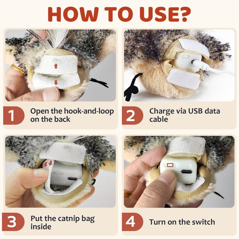 【Tiktokshoprestock】Cat Toys Flapping Bird,Rechargeable Flapping Bird Sparrow Cat Toy–Lifelike Chirp & Tweet, Touch Activated Interactive Kitten Exercise Toy (Flightless)