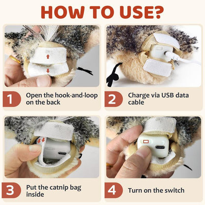 【Tiktokshoprestock】Cat Toys Flapping Bird,Rechargeable Flapping Bird Sparrow Cat Toy–Lifelike Chirp & Tweet, Touch Activated Interactive Kitten Exercise Toy (Flightless)