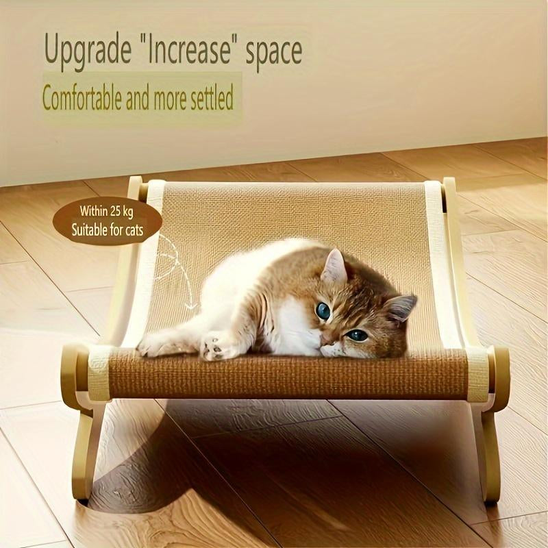 Cat Lounger - Linen with Scratching Surface, Durable Wooden Cat Scratching Post, All Seasons Pet Lounger with Furniture Protection