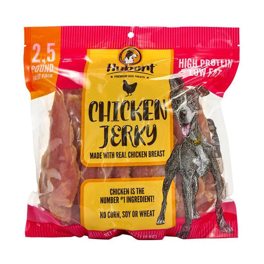 Hubert Pet Gourmet All-Natural Chicken Jerky Dog Treats - 2.5 Lbs Resealable Pack, Grain-Free & Gluten-Free, High Protein Low Fat, Made with Real Chicken Breast, Perfect for Training & Rewards - Chews