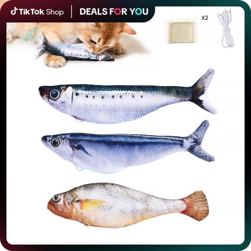 Dealsforyouday, Petgravity Bitesized Realistic Flopping Fish Cat Toys, 3 Pack, Interactive Cat Toys for All Breeds, Tap-Activated 3 Flapping Mode, Sardine/Saury/Yellow Croaker, 7.1 Inches, with Catnip, Rechargeable, Motion Sensor Interaction