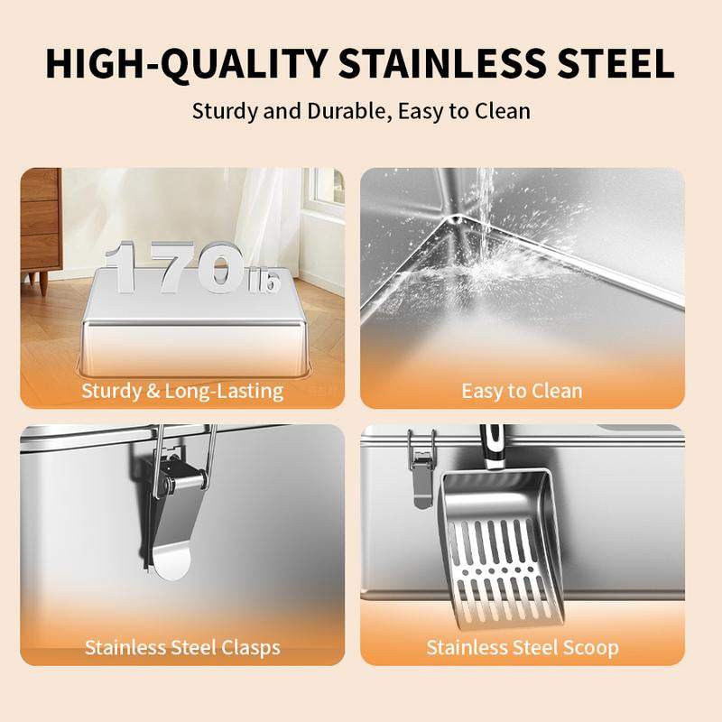 Aothey XL Semi Enclosed Stainless Steel Cat Litter Box with Lid and Scoop,Extra Large,High Sided Design,Odor Control,Easy Cleaning
