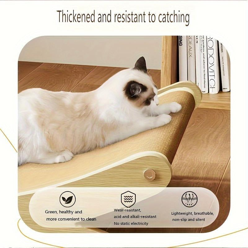 Cat Lounger - Linen with Scratching Surface, Durable Wooden Cat Scratching Post, All Seasons Pet Lounger with Furniture Protection