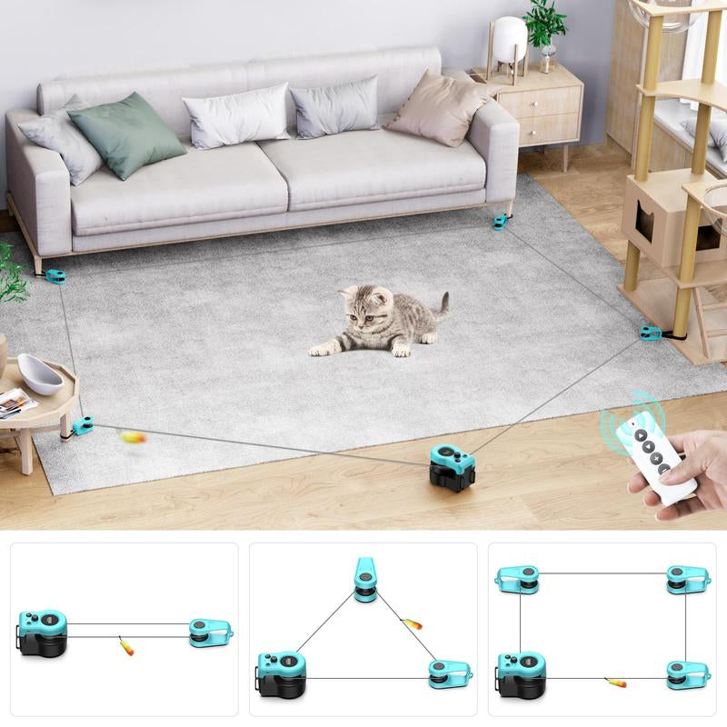 Hands-Free Automatic Cat Teaser – Asfrost Interactive Cat Toys for Indoor Cats, Feather Teaser for Bored Kittens, Remote/Auto Cat Treadmill, DIY String & Moving Mouse Hunting Toys