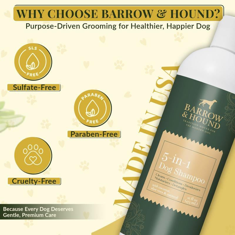 5-In-1 Dog Shampoo – Cleans, Conditions, Deodorizes, Moisturizes & Detangles – with Coconut, Oatmeal & Aloe – for Sensitive Skin – 16 Fl Oz