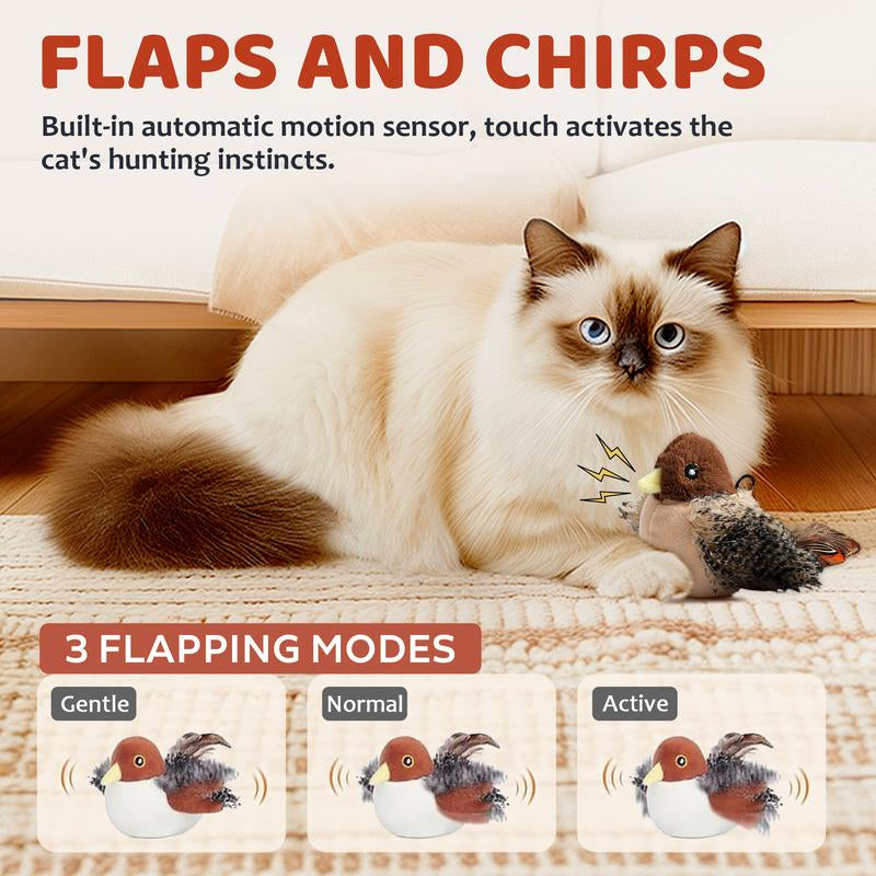 【Tiktokshoprestock】Cat Toys Flapping Bird,Rechargeable Flapping Bird Sparrow Cat Toy–Lifelike Chirp & Tweet, Touch Activated Interactive Kitten Exercise Toy (Flightless)