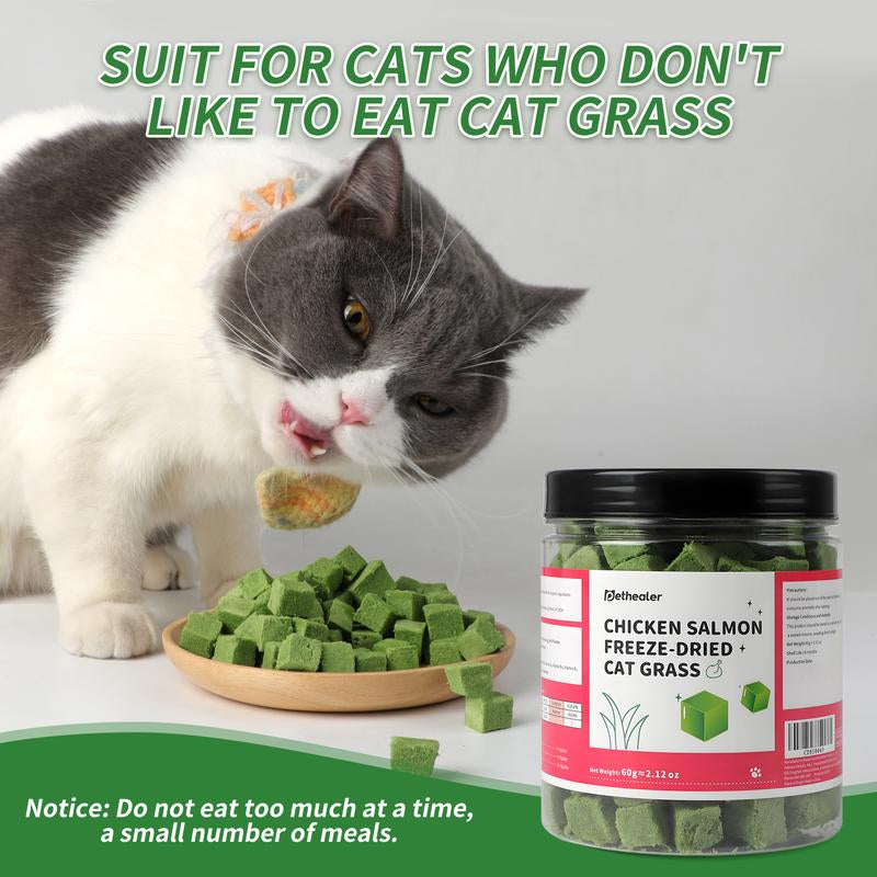 New Packaging Vet-Recommended! Freeze-Dried Cat Grass Treats - Stops Hairballs & Freshens Breath, Grain-Free & No Additives, Perfect for Picky Cats!