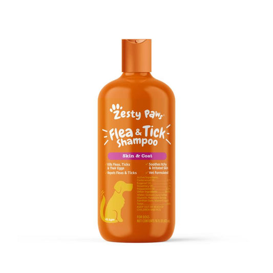 Zesty Paws Flea & Tick Veterinary Formulated Soothing Deodorizing Shampoo for Dogs, 16-Fl Oz Bottle