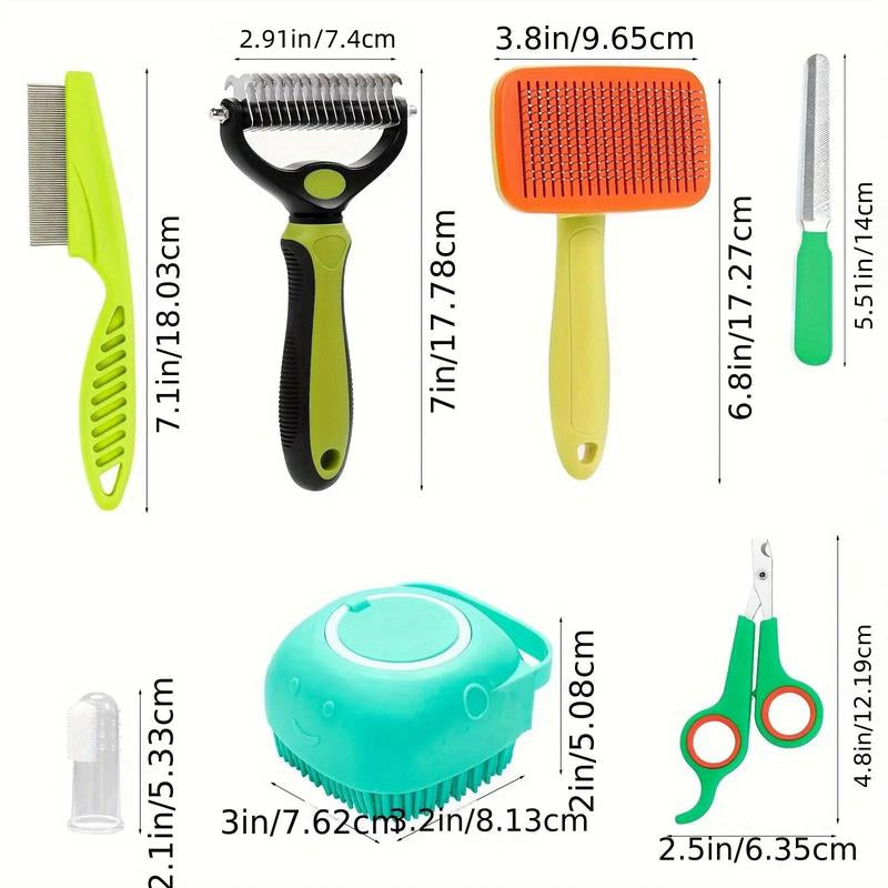 Pet Grooming Brush Set, 8 Counts/Set Pet Hair Removal Comb, Pets Hair Detangling Brush, Pet Hair Removal Tool, Dog & Cat Grooming Supplies, Dog Stuff, Dog Accessories