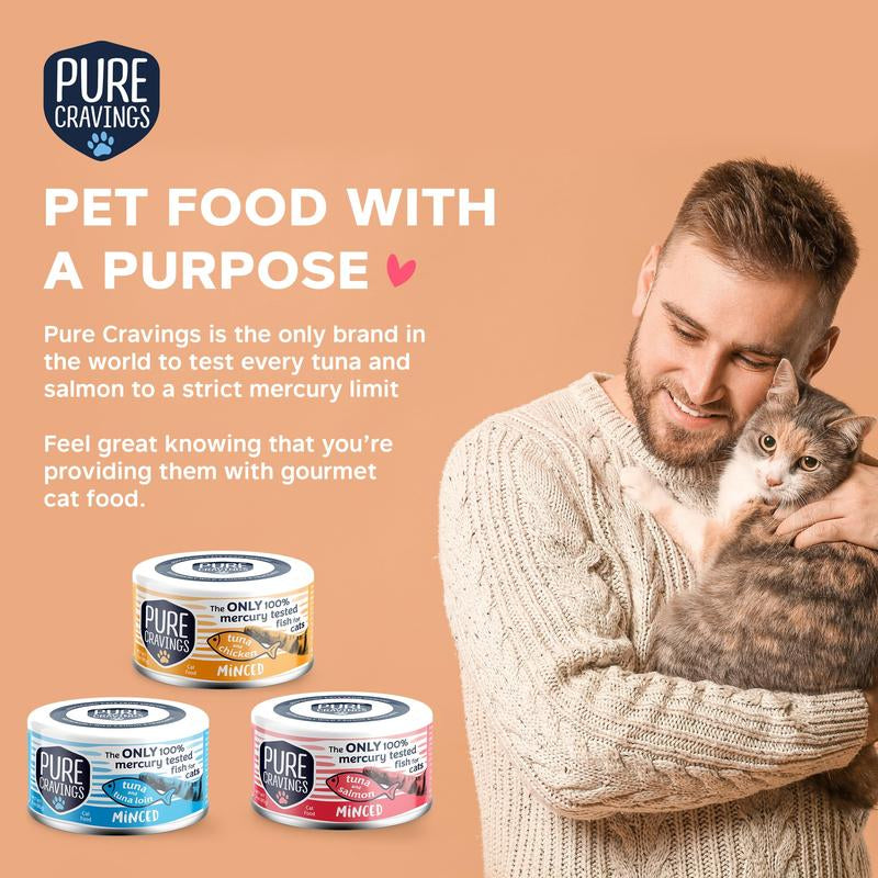 Pure Cravings Minced Tuna Wet Canned Cat Food, 100% Mercury-Tested, Moist Can Fish for Cats, Grain-Free, Protein, Non-Gmo, Variety Pack, 3Oz, 12-Pack