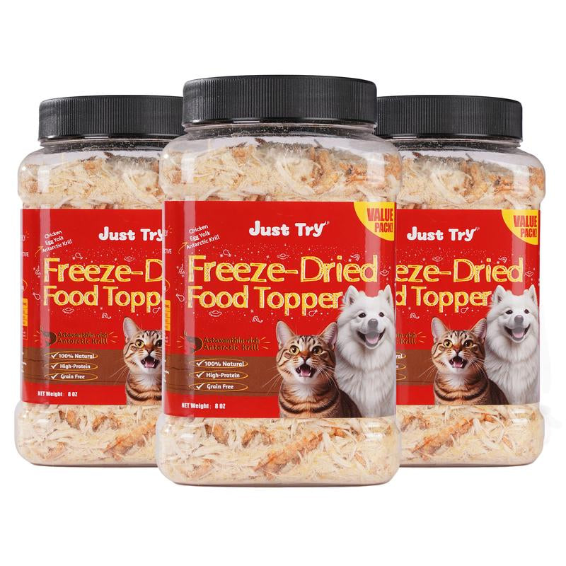 Just Try Freeze-Dried Food Topper for Puppies and Adult Dog & Cat - Made with Real Chicken, Egg Yolk and Antarctic Krill, All Natural, Grain Free - 8 OZ