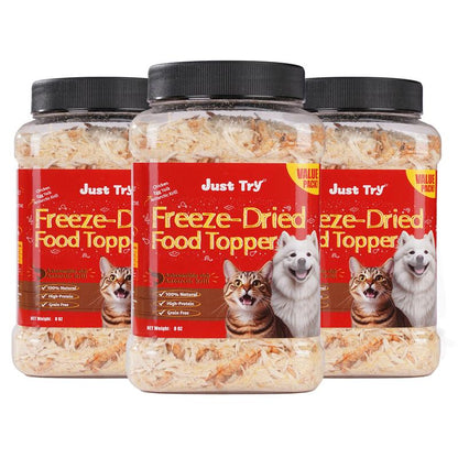 Just Try Freeze-Dried Food Topper for Puppies and Adult Dog & Cat - Made with Real Chicken, Egg Yolk and Antarctic Krill, All Natural, Grain Free - 8 OZ