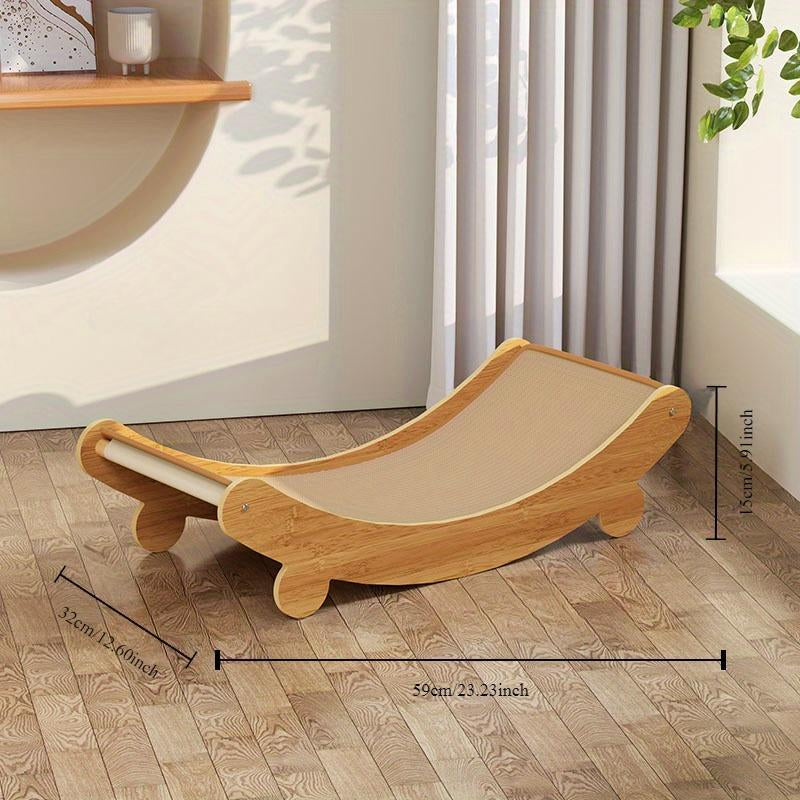 Cat Lounger - Linen with Scratching Surface, Durable Wooden Cat Scratching Post, All Seasons Pet Lounger with Furniture Protection