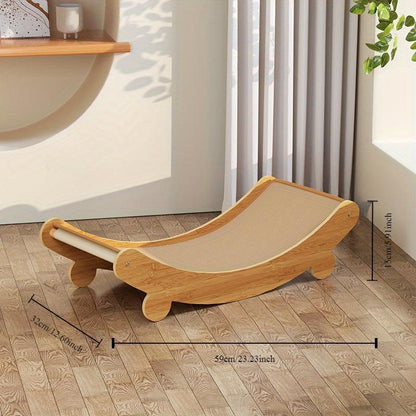 Cat Lounger - Linen with Scratching Surface, Durable Wooden Cat Scratching Post, All Seasons Pet Lounger with Furniture Protection