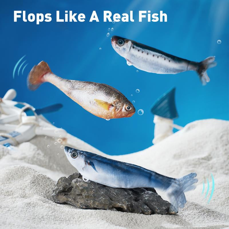 Dealsforyouday, Petgravity Bitesized Realistic Flopping Fish Cat Toys, 3 Pack, Interactive Cat Toys for All Breeds, Tap-Activated 3 Flapping Mode, Sardine/Saury/Yellow Croaker, 7.1 Inches, with Catnip, Rechargeable, Motion Sensor Interaction