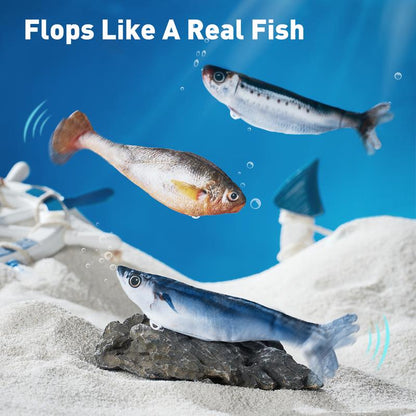 Dealsforyouday, Petgravity Bitesized Realistic Flopping Fish Cat Toys, 3 Pack, Interactive Cat Toys for All Breeds, Tap-Activated 3 Flapping Mode, Sardine/Saury/Yellow Croaker, 7.1 Inches, with Catnip, Rechargeable, Motion Sensor Interaction