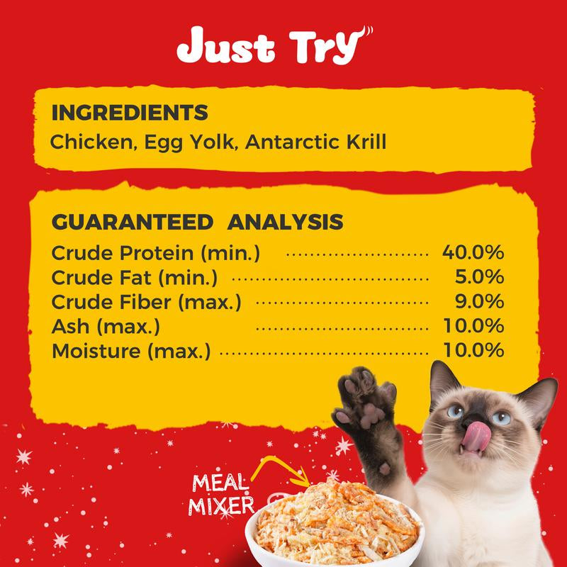 Just Try Freeze-Dried Food Topper for Puppies and Adult Dog & Cat - Made with Real Chicken, Egg Yolk and Antarctic Krill, All Natural, Grain Free - 8 OZ
