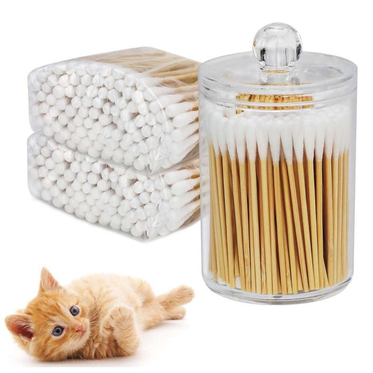 Eco-Friendly Bamboo Cotton Swabs for Cats & Daily Beauty Care – 200 Biodegradable Q Tips with Holder Daily Gentle Dog Ear Extra Large Natural Dog Large Wooden