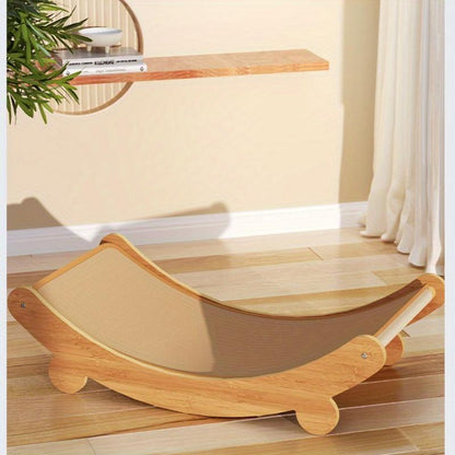 Cat Lounger - Linen with Scratching Surface, Durable Wooden Cat Scratching Post, All Seasons Pet Lounger with Furniture Protection