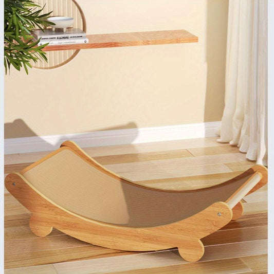 Cat Lounger - Linen with Scratching Surface, Durable Wooden Cat Scratching Post, All Seasons Pet Lounger with Furniture Protection