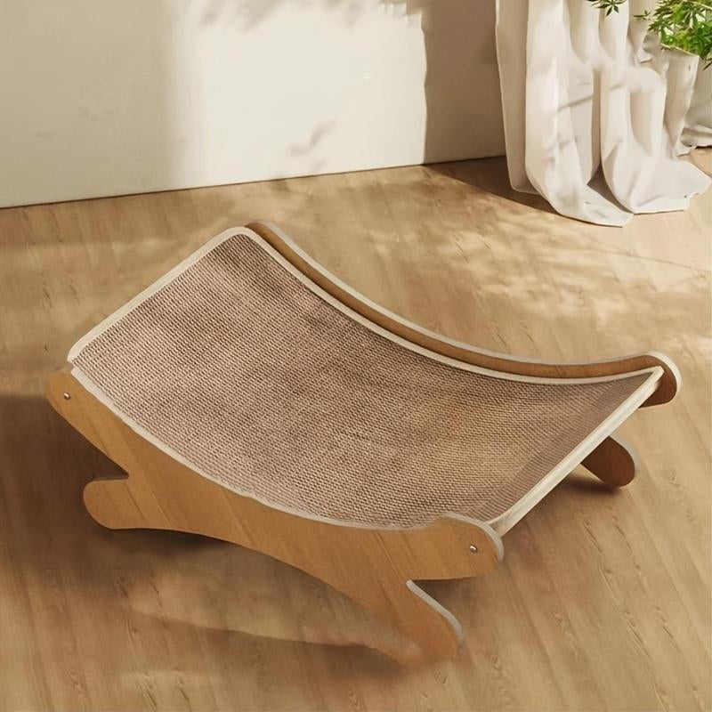 Cat Lounger - Linen with Scratching Surface, Durable Wooden Cat Scratching Post, All Seasons Pet Lounger with Furniture Protection
