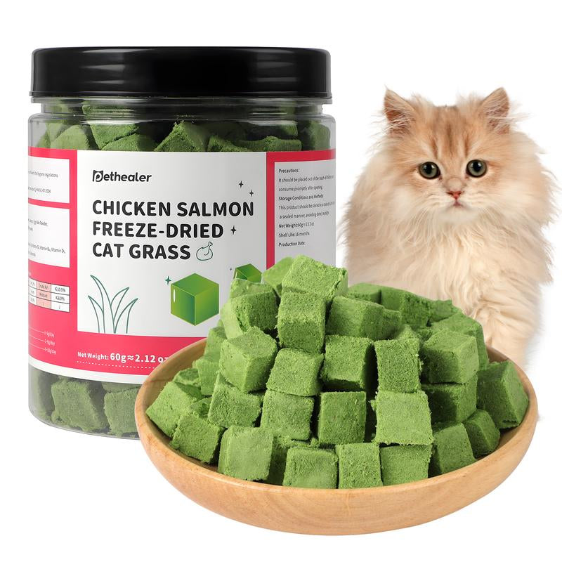 New Packaging Vet-Recommended! Freeze-Dried Cat Grass Treats - Stops Hairballs & Freshens Breath, Grain-Free & No Additives, Perfect for Picky Cats!
