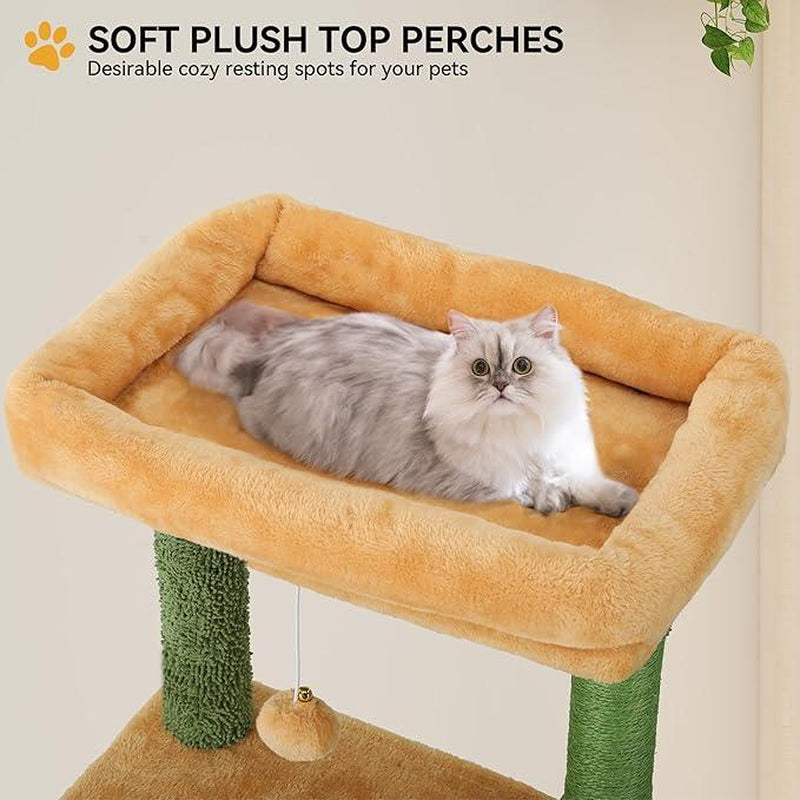 YITAHOME Cactus Cat Tree Tower 37/44.5/60/76 Inch with Self-Grooming Brush, Multi-Level Features, and Sisal Scratching Posts for Indoor Cats