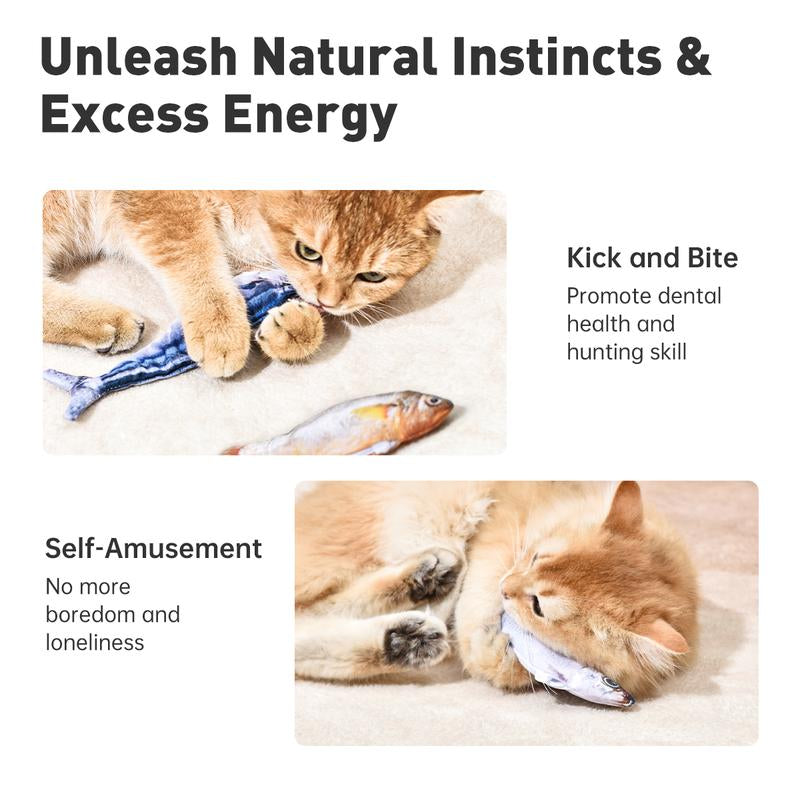 Dealsforyouday, Petgravity Bitesized Realistic Flopping Fish Cat Toys, 3 Pack, Interactive Cat Toys for All Breeds, Tap-Activated 3 Flapping Mode, Sardine/Saury/Yellow Croaker, 7.1 Inches, with Catnip, Rechargeable, Motion Sensor Interaction